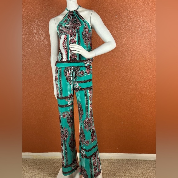 Flirty Pink Women's Paisley Jumpsuit in Teal and Pink Size Small. B32 - Picture 2 of 15